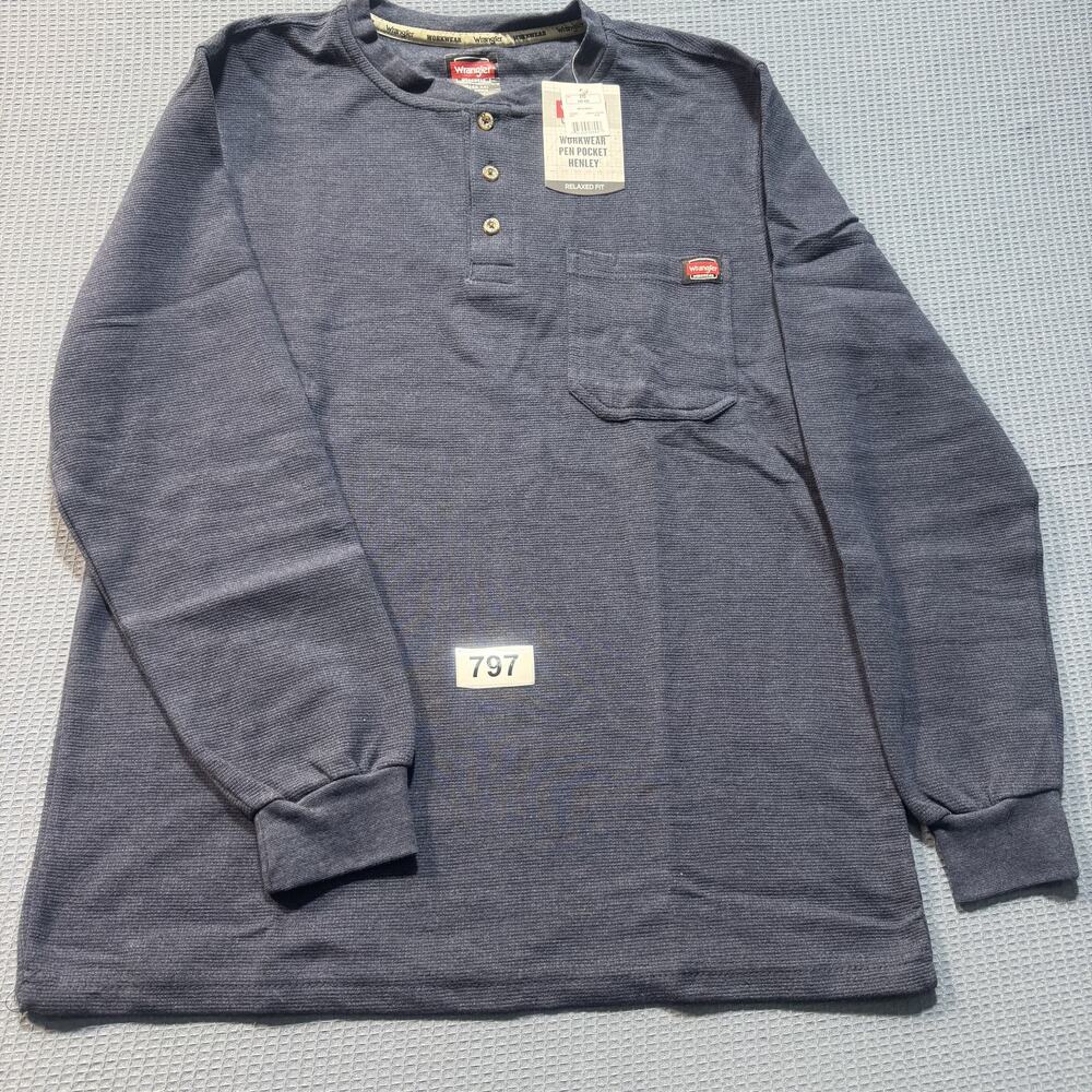 Wrangler‎ WorkWear Pen Pocket Henley Waffle Knit Men's Sz L Gray Brand New